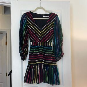 Alice + Olivia Black and Red Ruffled Tiered Cocktail Dress